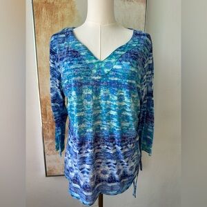 Ruby Rd Blue Patterned Women’s Blouse Size Large Tie Dye Bohemian